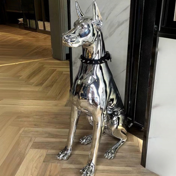 Stainless Steel Doberman Sculpture 