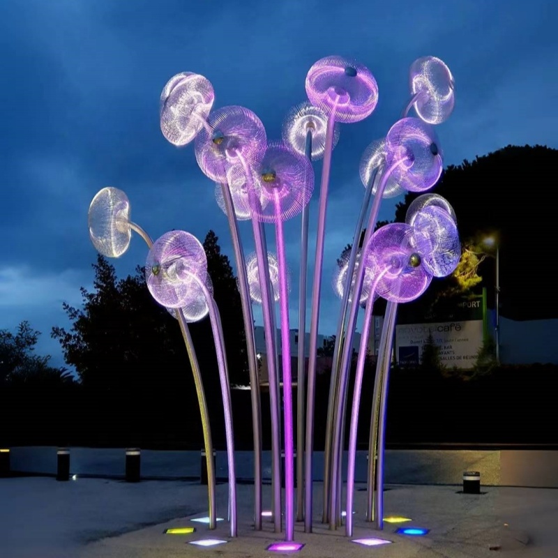 Stainless Steel Dandelion Sculpture With Light