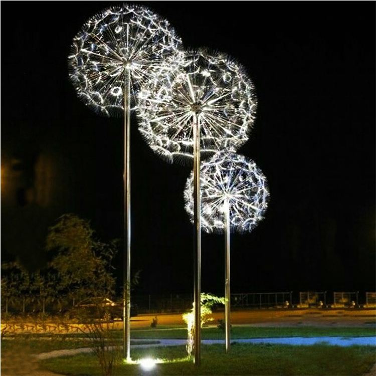 Stainless Steel Dandelion Sculpture With Light