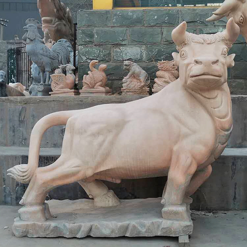 Large Hand Carved Natural Marble Stone Cow Statue Sculpture For Sale