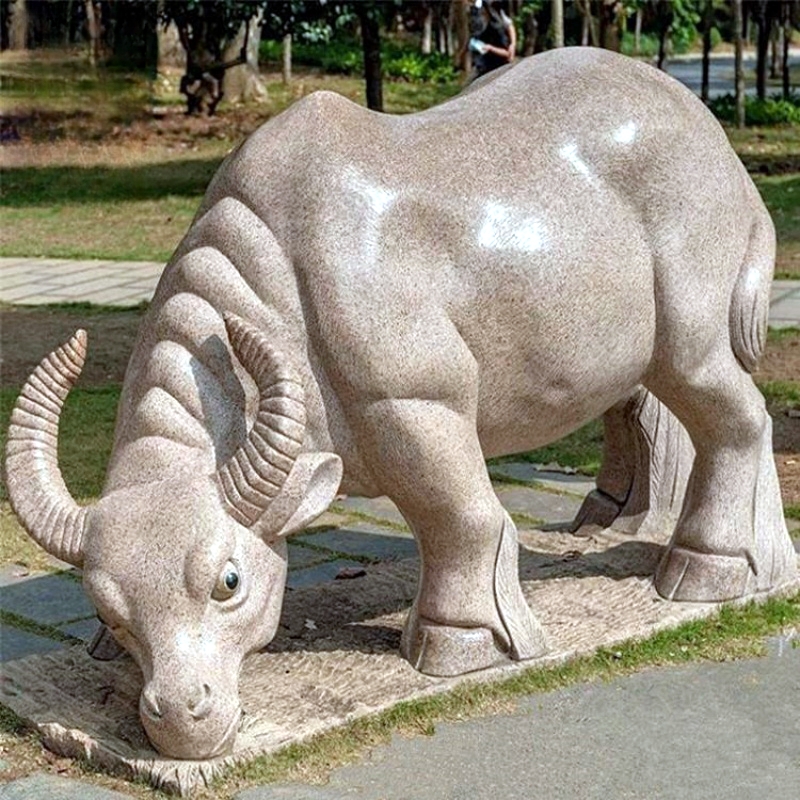 Large Hand Carved Natural Marble Stone Cow Statue Sculpture For Sale