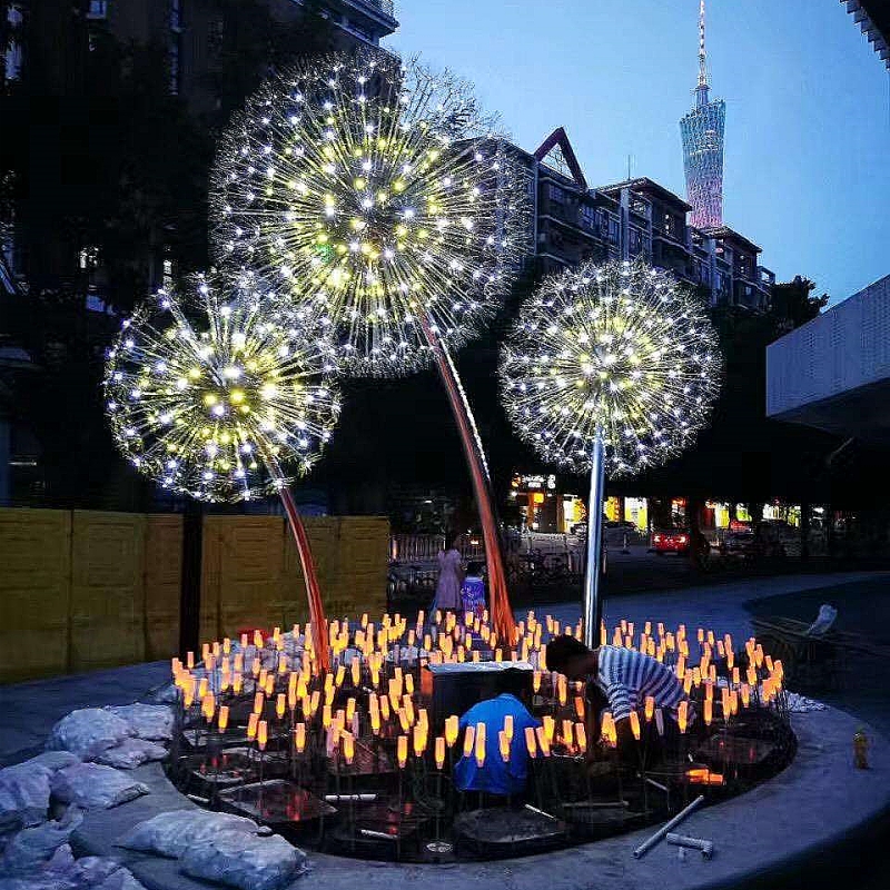 Stainless Steel Dandelion Sculpture With Light