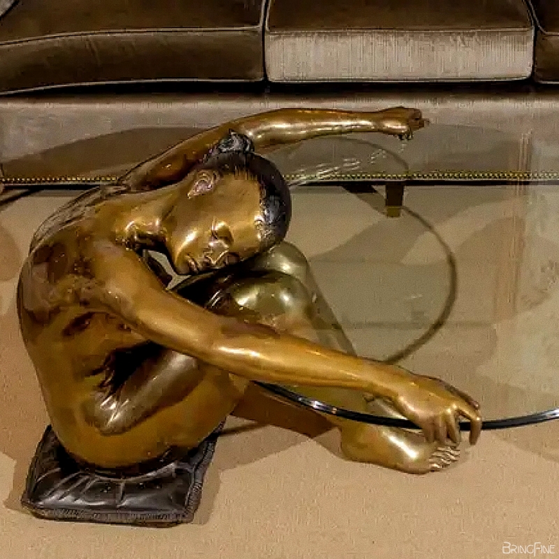 Contemporary Indoor Home Decor Cast Double Cherub Nude Female Woman Bronze Sculpture Coffee Table