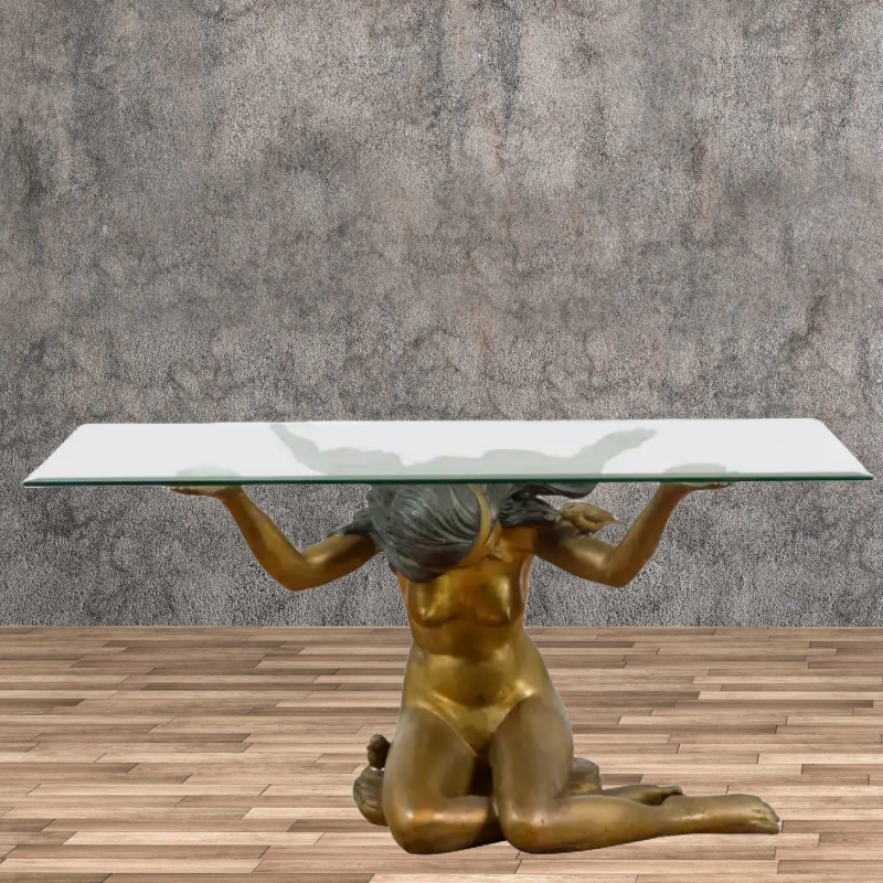 Contemporary Indoor Home Decor Cast Double Cherub Nude Female Woman Bronze Sculpture Coffee Table