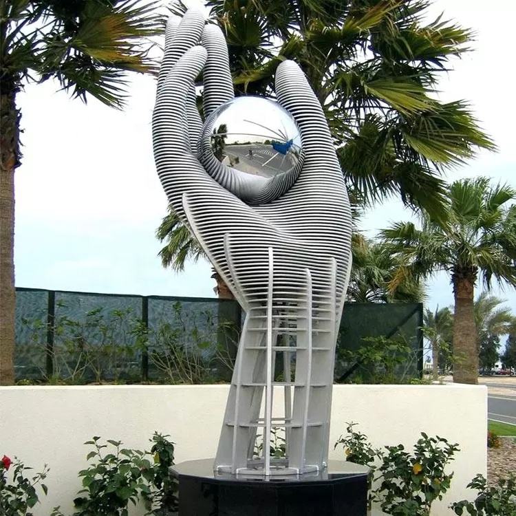 Outdoor Big me<x>tal Decor Art Creative Stainless Steel Hands Sculptures