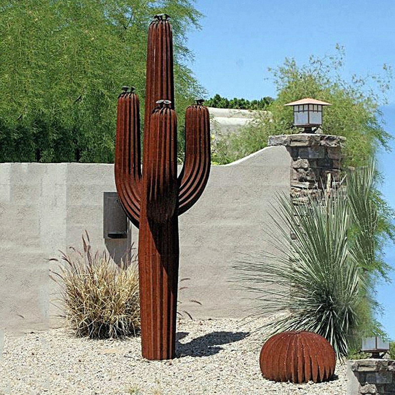 Outdoor Large Decorative Metal Statue Garden Corten Steel Cactus Sculpture