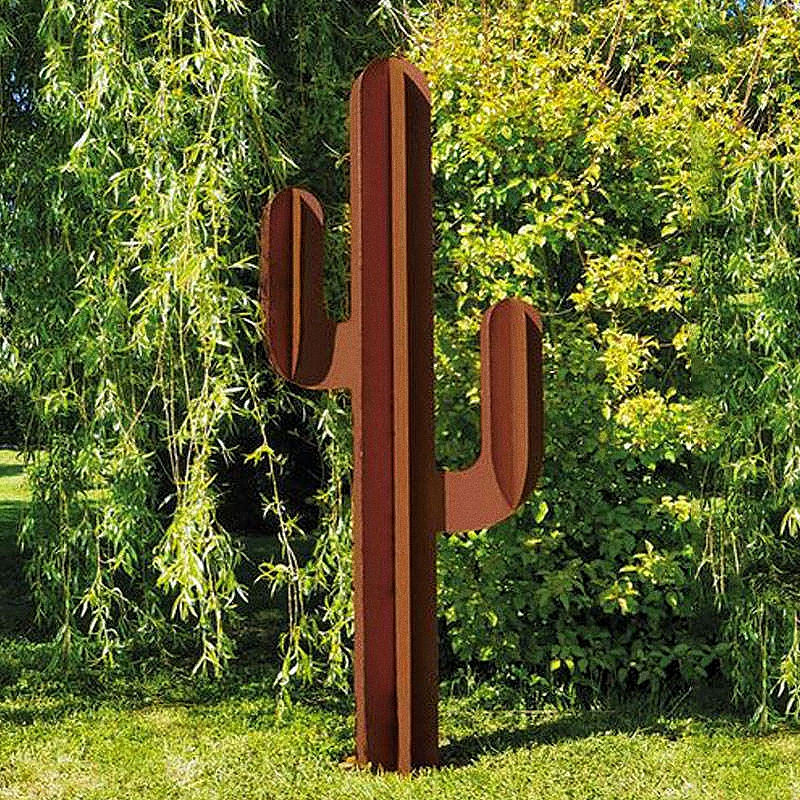 Outdoor Large Decorative Metal Statue Garden Corten Steel Cactus Sculpture