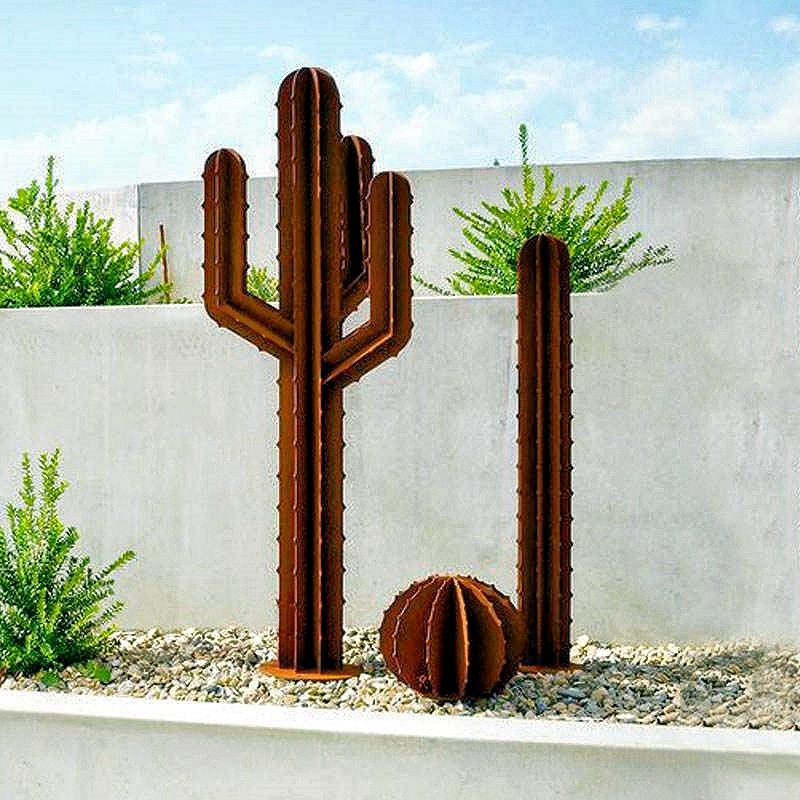 Outdoor Large Decorative Metal Statue Garden Corten Steel Cactus Sculpture