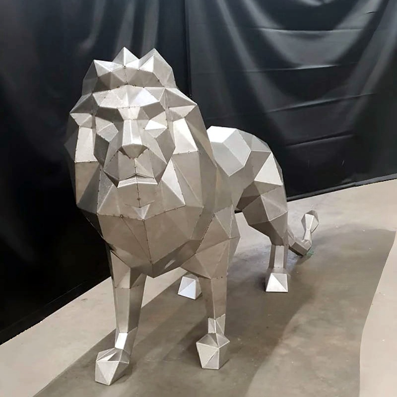  me<x>tal Life Size Animal Statue Custom Stainless Steel Geometry Lion Sculpture