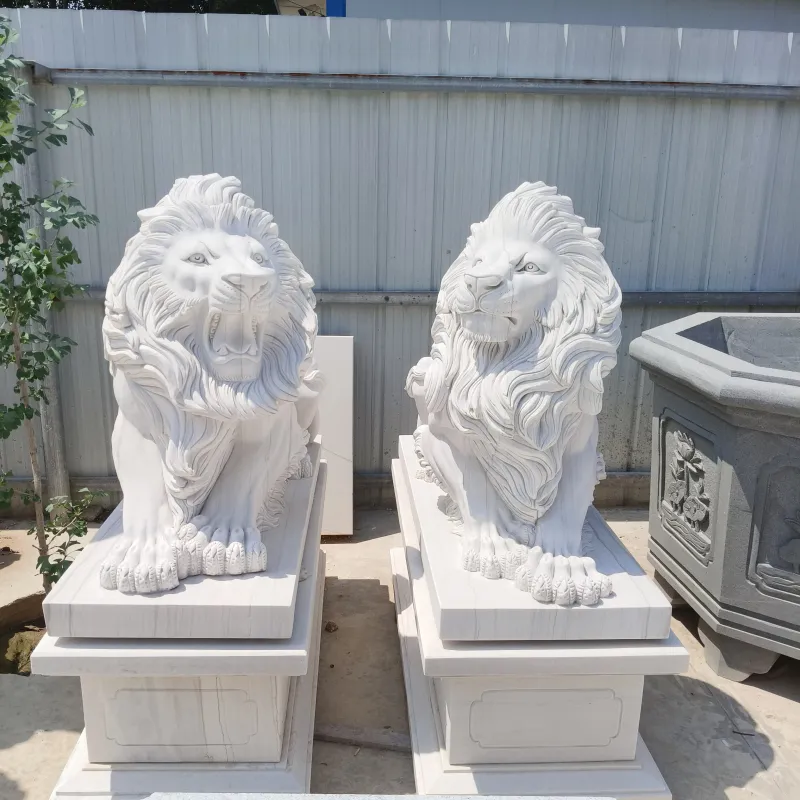 Outdoor White Marble Lion Statue