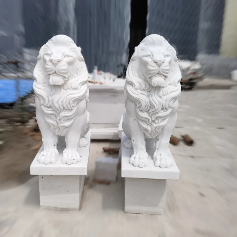Outdoor White Marble Lion Statue