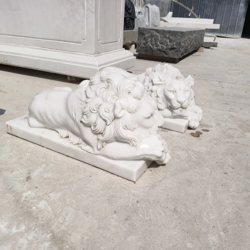 Outdoor White Marble Lion Statue