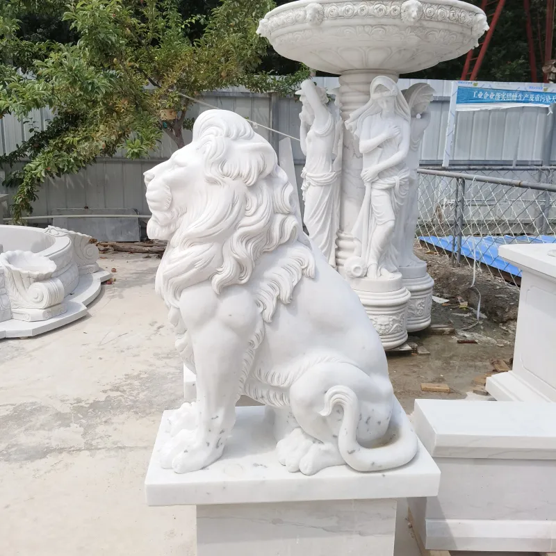Outdoor White Marble Lion Statue