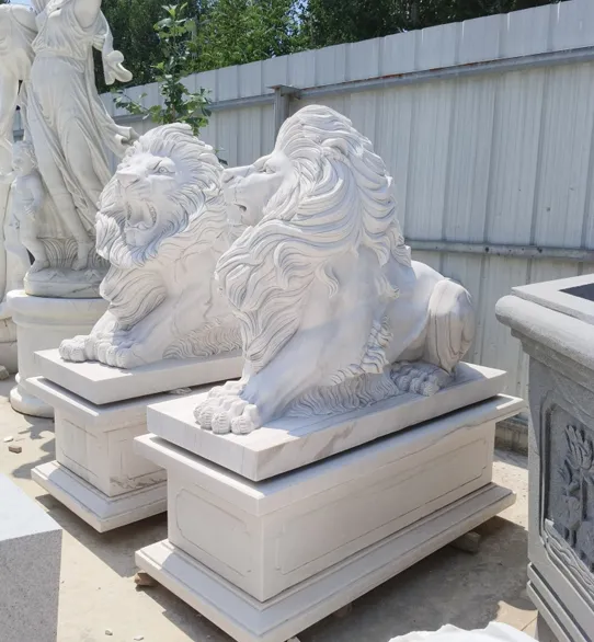 Outdoor White Marble Lion Statue